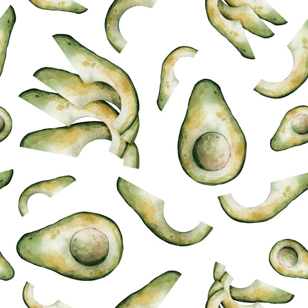 Seamless pattern with watercolor avocado. A useful product. Beautiful texture with painted avocado for textiles, fabrics, clothing, cards, prints, invitations, etc - Foto, Imagen