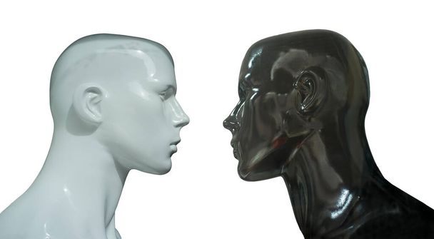 Siyah ve beyaz mankenler profili bozar. Beyaz arkaplan üzerinde izole edilmiş - Fotoğraf, Görsel