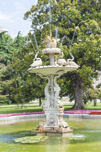 kwiecisty łabędź stylu fontanna w posiadanie ogrodu - Zdjęcie, obraz