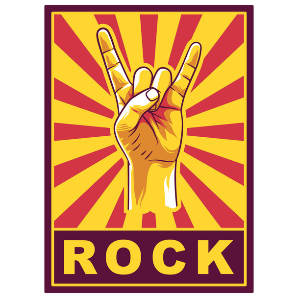 Rock n roll or Heavy metal hand gesture poster. Two fingers up. Rock hand gesture. Horn - Vektör, Görsel