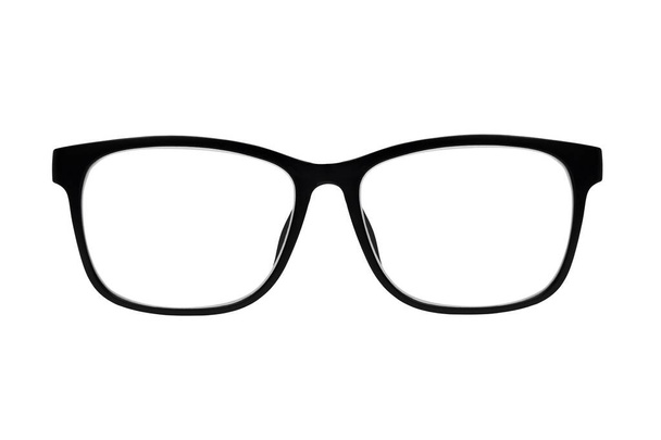 Brille mit schwarzem Rahmen isoliert auf weißem Hintergrund zum Auftragen auf ein Porträt. - Foto, Bild