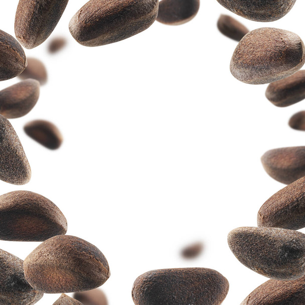 Сосновые орехи левитируют на белом фоне - Фото, изображение