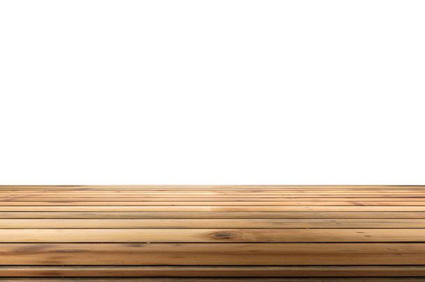 Bruin bamboe houten tafelblad op witte ondergrond. Montage product display - Foto, afbeelding