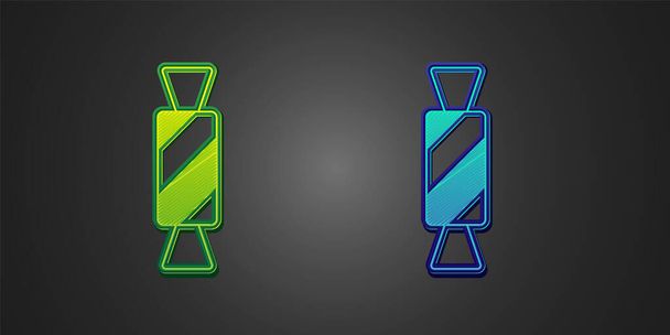 Green and blue Candy icon isolated on black background. Happy Halloween party. Vector - Vektor, obrázek