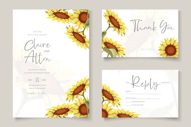 Hermosa plantilla de tarjeta de invitación de boda de girasol - Vector, imagen
