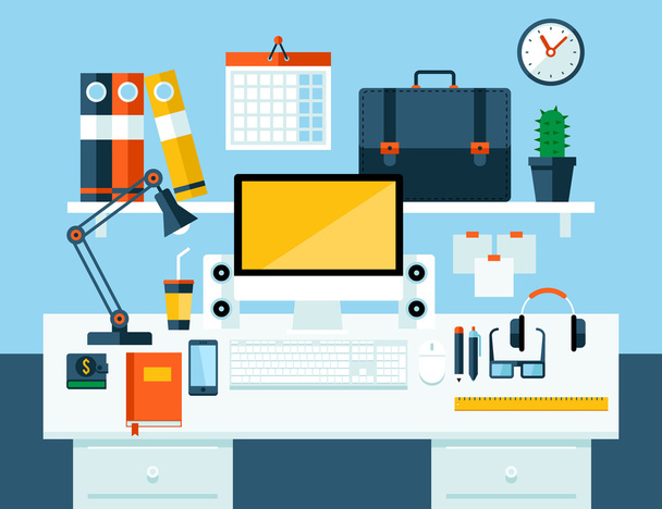 Flat modern design vector illustration concept of office workspace. - ベクター画像