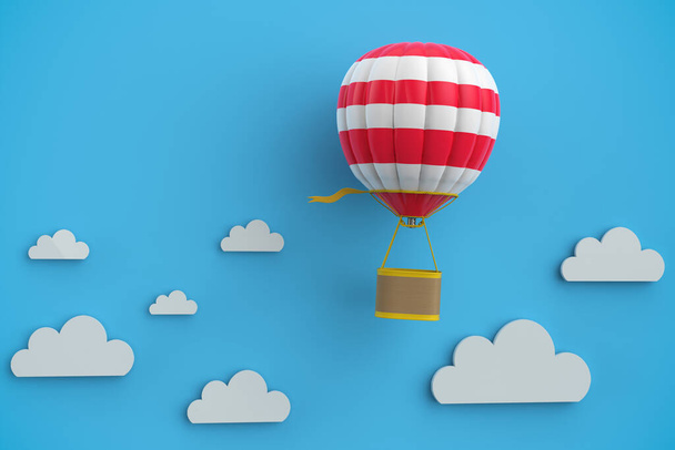 3D απόδοση αερόστατο θερμού αέρα με σύννεφο στο μπλε φόντο του ουρανού - Φωτογραφία, εικόνα