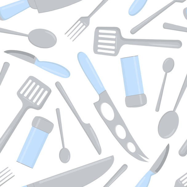 Seamless pattern of food cutlery and kitchen tools - Vektor, Bild