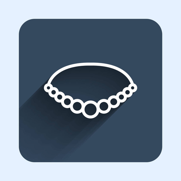 Línea blanca icono collar de perlas aislado con fondo de sombra larga. Botón cuadrado azul. Vector - Vector, Imagen