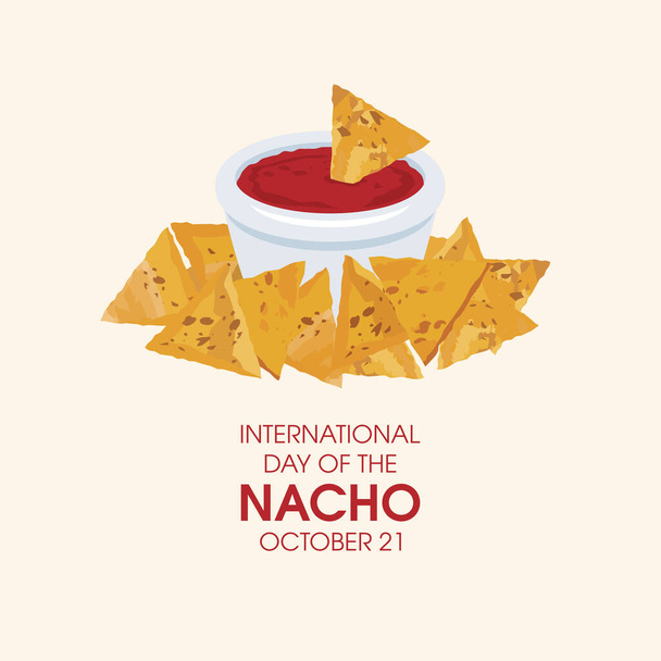 Международный день вектора Начо. Мексиканские чипсы с начос и вектором иконок красного соуса сальсы. День плаката Начо, 21 октября. Важный день - Вектор,изображение