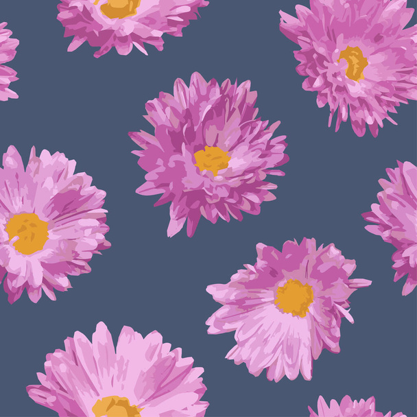 Nahtloses Muster mit rosa, realistischen Blüten. Rosa Gänseblümchen. Muster für Tapeten, Geschenkpapier, Website-Design. Vektorillustration. - Vektor, Bild