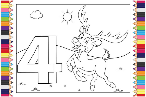 väritys sivut lapsille numero ja eläinten sarjakuva - Vektori, kuva