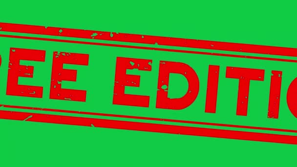 Grunge rood gratis editie woord vierkante rubber zegel zegel zoom op groene achtergrond - Video