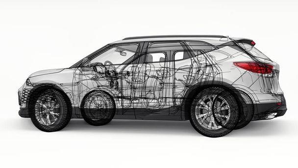 Ultra-moderní SUV s chytlavým expresivním designem pro mladé lidi a rodiny 3D ilustrace - Fotografie, Obrázek