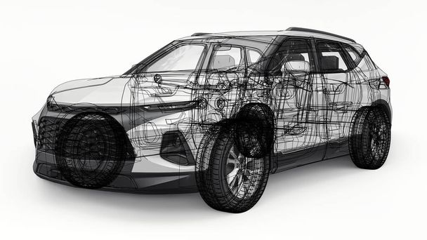Ultranowoczesny SUV z chwytliwą ekspresyjną konstrukcją dla młodzieży i rodzin Ilustracja 3D - Zdjęcie, obraz