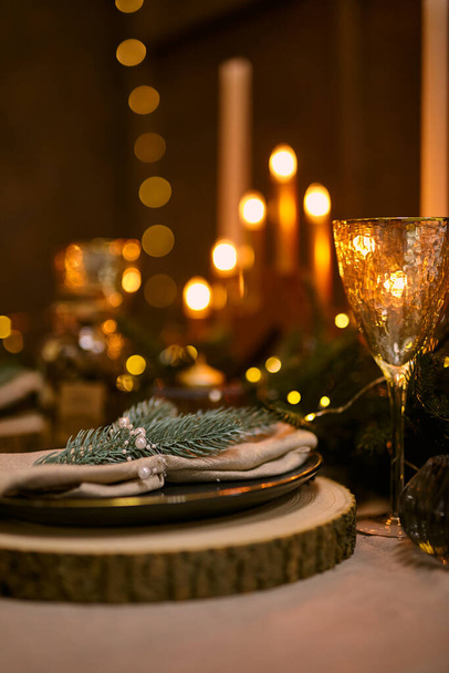 Christmas Table Setting. Holiday Decorations. Decor. New Year Celebration - Photo, Image