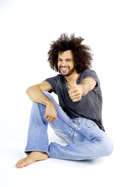 Happy cool handsome man thumb up isolated - Foto, Imagen