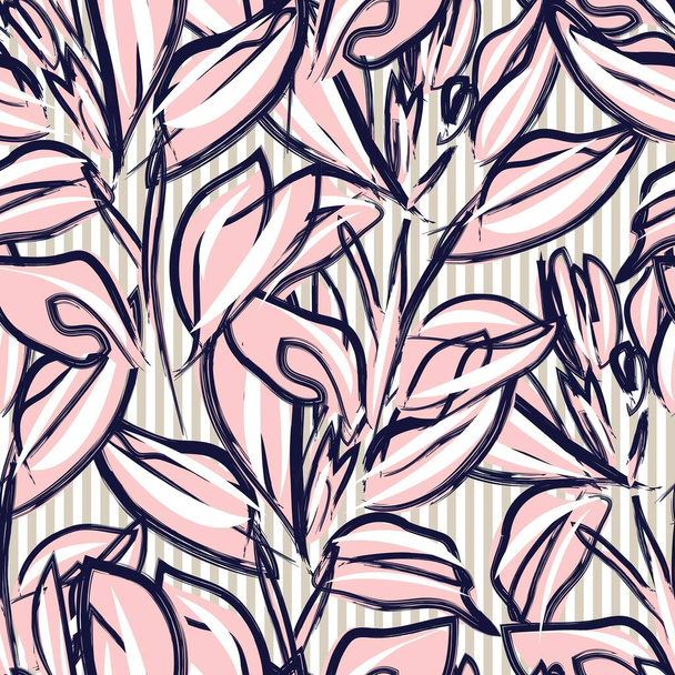 Květinový bezešvý vzor s pruhovanými texturami pro módní textil a grafiku - Vektor, obrázek
