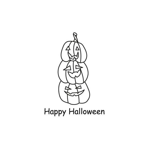 scarabocchiare poster di Halloween con scritte ed elementi di contorno, tre jack o lanterne in piedi l'una sull'altra. isolato su sfondo bianco - Vettoriali, immagini