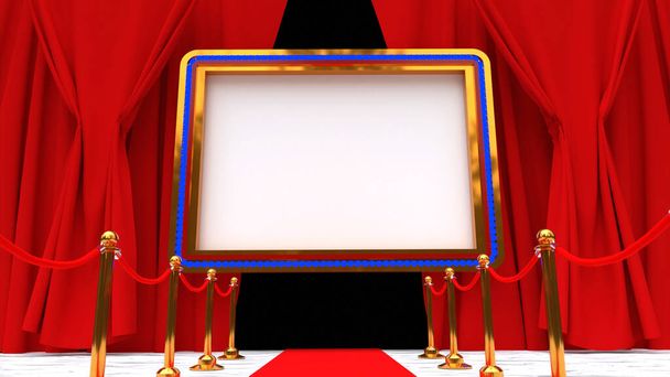 Kino z czystym ekranem i czerwonym dywanem - Zdjęcie, obraz
