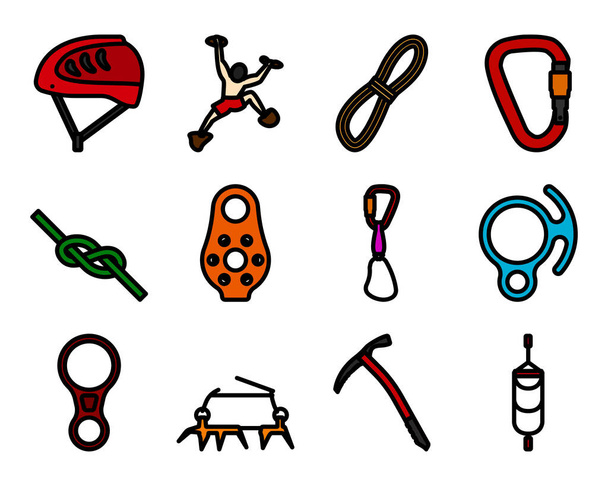 Alpinist Icon Set. Editable Bold Outline With Color Fill Design. Vector Illustration. - Vector, Image