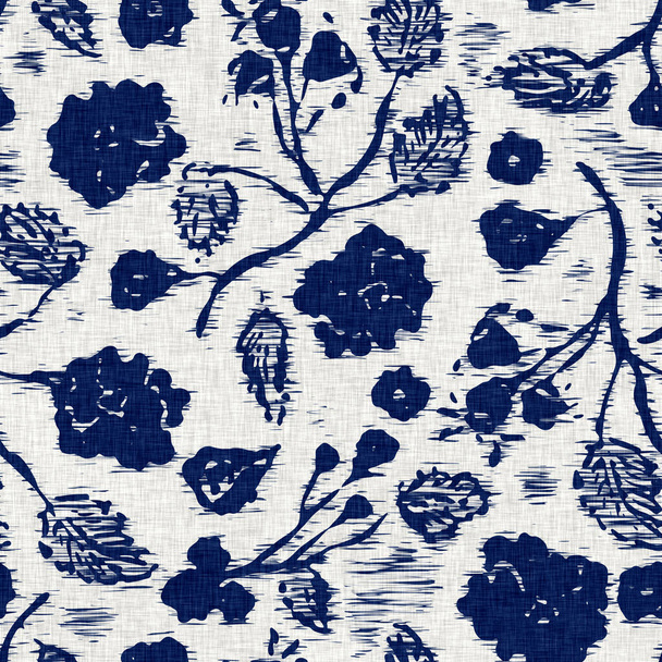 İndigo boyalı kumaş desenli çiçek deseni. Kusursuz tekstil kumaş boyası baskıya dayanıklıdır. Japon kimono bloğu baskısı. Yüksek çözünürlüklü batik etkisi tekrarlanabilir kumaş parçası.  - Fotoğraf, Görsel