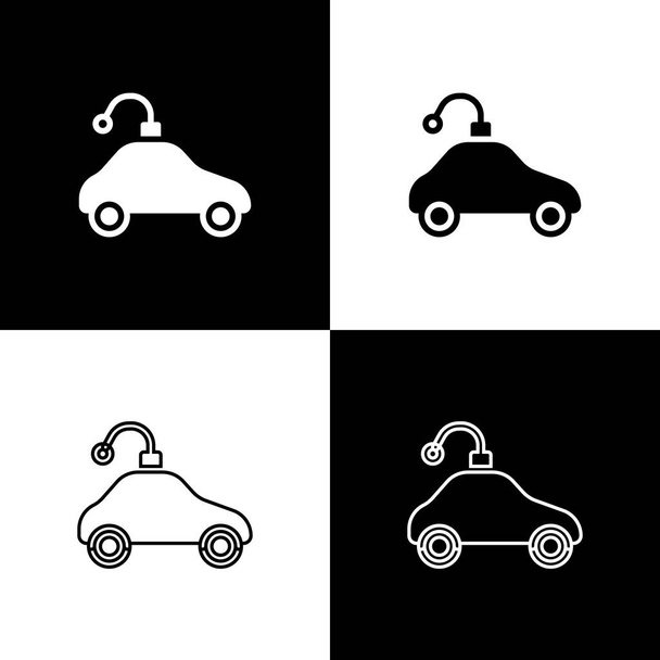 Nastavit Radio řízené auto hračka ikona izolované na černobílém pozadí. Ovládat dálkové ovládání auta. Vektor - Vektor, obrázek