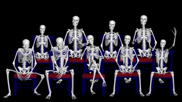 Theatre with 3D skeletons. Emotions of skeletons in the Theatre. 3D animation of skeletons. 3D video - Footage, Video