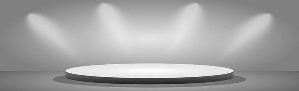 Realistic round white podium in a light studio - Vector illustration - Vektor, kép