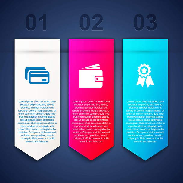 Set Credit card, Wallet and Medal with star. Business infographic template. Vector - Vetor, Imagem