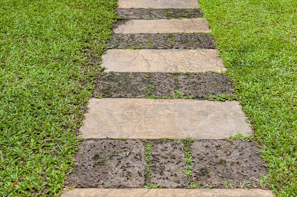 Laterite kámen chodník uvnitř zeleného trávníku - Fotografie, Obrázek