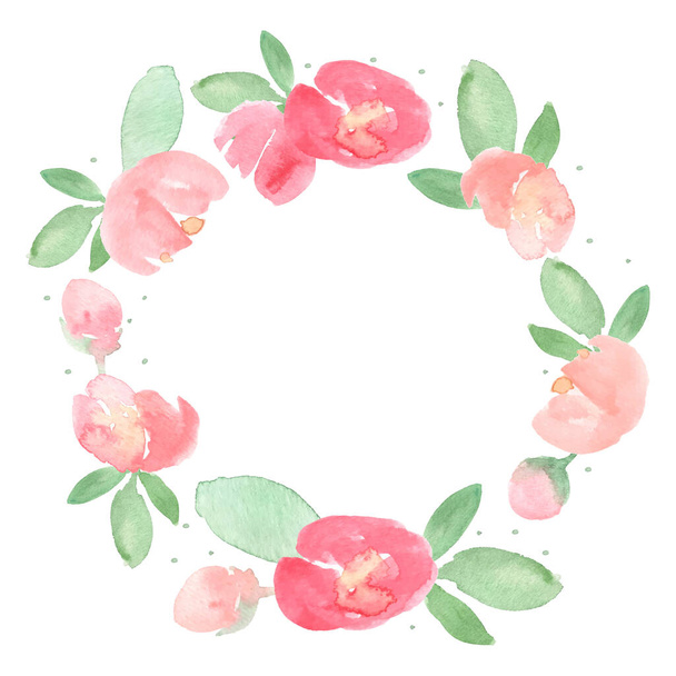 watercolor loose red and pink peony flower bloom wreath frame - Вектор, зображення