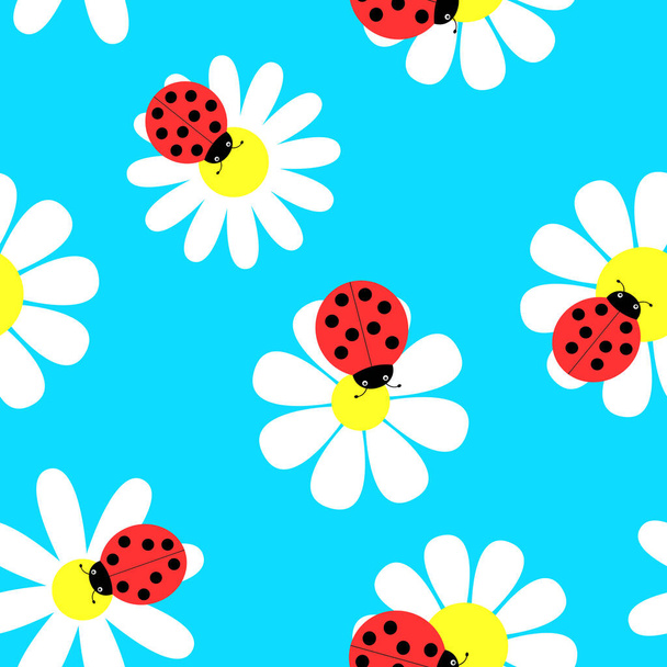 Seamless ladybugs and flowers the vector illustration. - Διάνυσμα, εικόνα