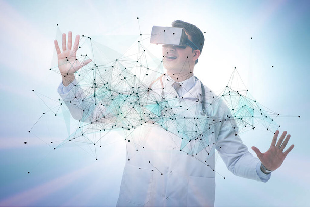 Άνθρωπος σε νευρωνικό δίκτυο με γυαλιά VR - Φωτογραφία, εικόνα
