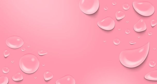 Minimal beauty cosmetic background display with realistic 3D water drop, droplets, bubble, dew, rain in soft pink pastel color. Vector illustration design - Vektör, Görsel