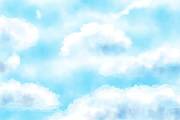 blauwe aquarel bewolkte blauwe lucht achtergrond  - Vector, afbeelding