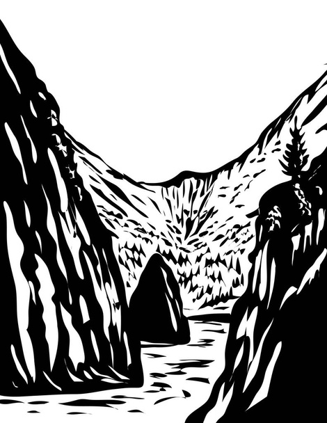 WPA juliste yksivärinen taidetta Kenai vuonojen kansallispuisto sijaitsee Kenain niemimaalla Alaskassa, USA tehnyt teoksia projektin hallinnon mustavalkoinen tyyli. - Vektori, kuva