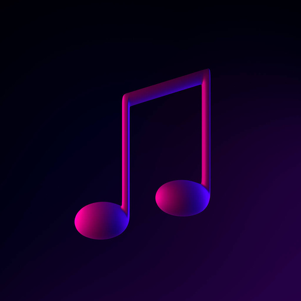 Neon musical note icon. 3d rendering ui ux interface element. Dark glowing symbol - Zdjęcie, obraz