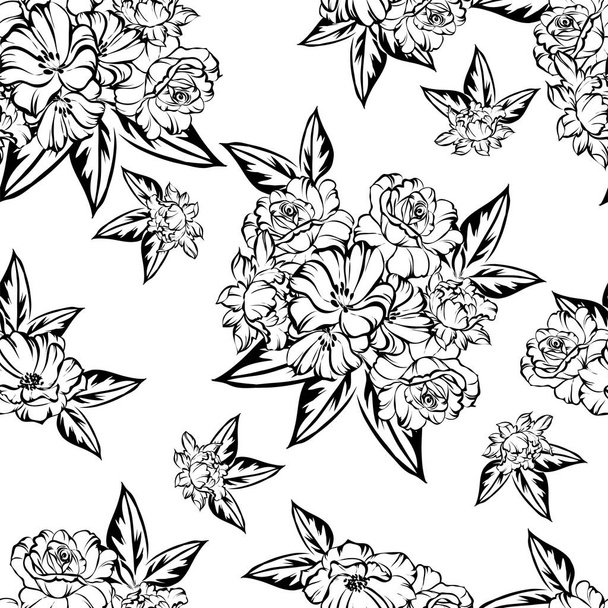 seamless vintage style flower pattern. floral elements in contour - Vetor, Imagem