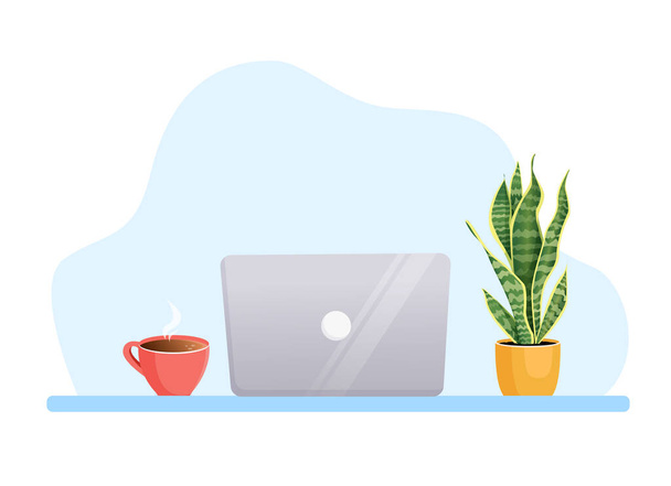 Empty workplace with a laptop computer. Flat vector illustration of freelance, work at home, work, office, education, employee search, vacancy. Remote work and communication in social networks. - Vector, Image
