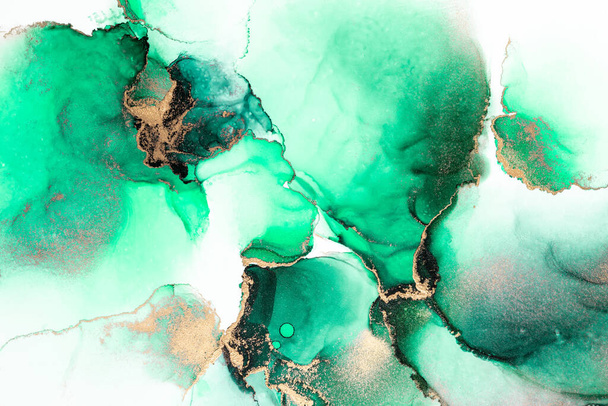 Or vert fond abstrait de marbre peinture à l'encre liquide art sur papier . - Photo, image