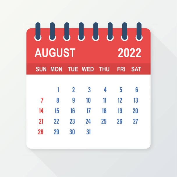 August 2022 Calendar Leaf. Calendar 2022 in flat style. Vector illustration. - Vector, Image