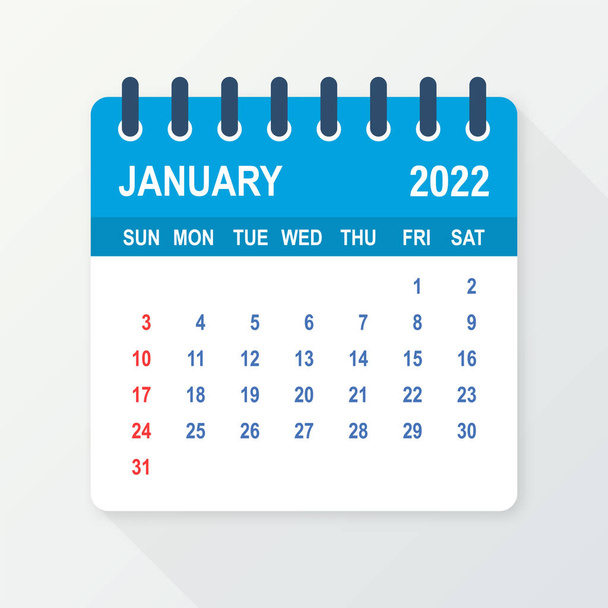 January 2022 Calendar Leaf. Calendar 2022 in flat style. Vector illustration. - Vector, Image