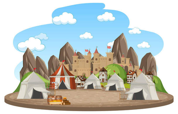 Vojenský středověký tábor na bílém pozadí ilustrace - Vektor, obrázek