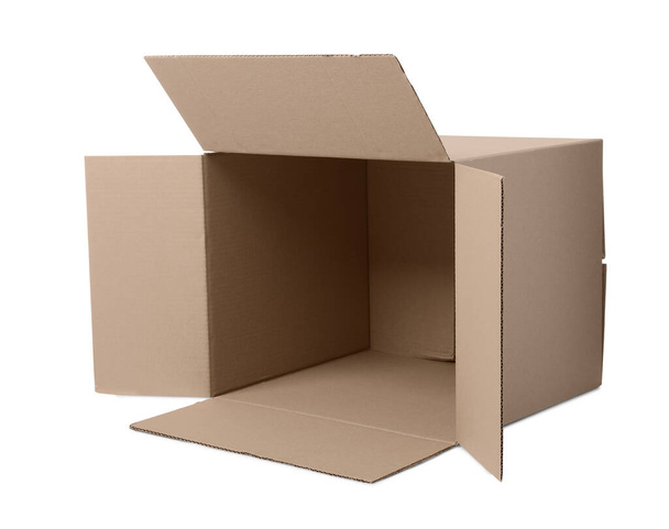 Open empty cardboard box isolated on white - Photo, Image