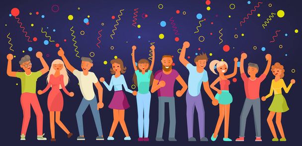 Group of young happy people dancing on night party - Vector, Image