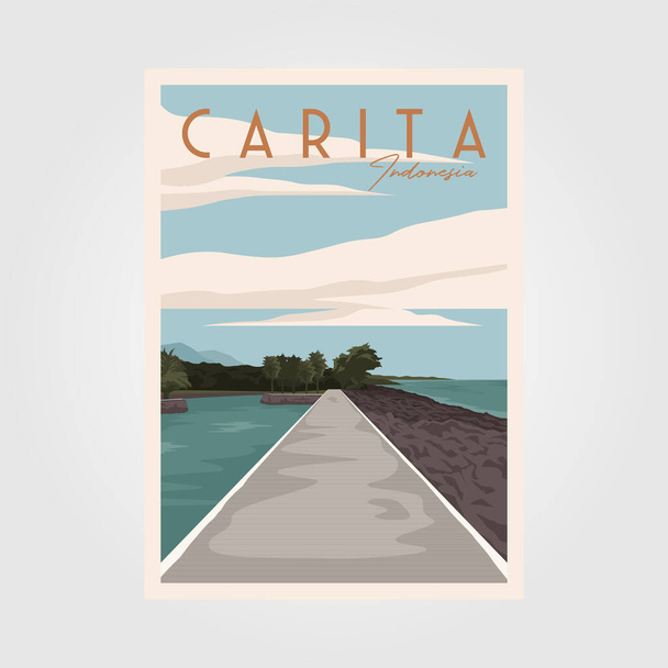 carita beach travel vintage poster vector illustration design, προβολή στο bintang laut resort carita Indonesia - Διάνυσμα, εικόνα