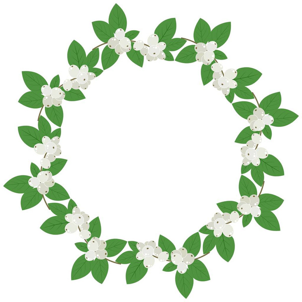 Snowberry circular frame vector illustration. Round wreath of winter berries. Rim template for text. - Вектор, зображення