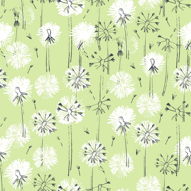 Seamless pattern with hand drawn dandelion flowers on light-colored background - Wektor, obraz
