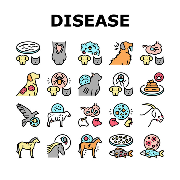 Choroba Pet Ill Problem zdrowotny ikony zestaw wektor - Wektor, obraz